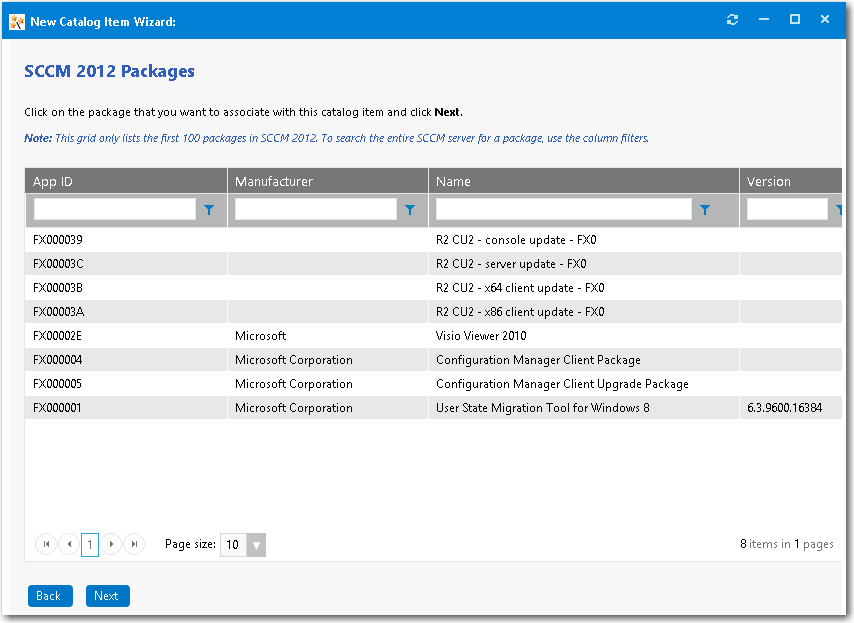 ConfigMgr/SCCM 2012 Packages Panel / New Catalog Item Wizard